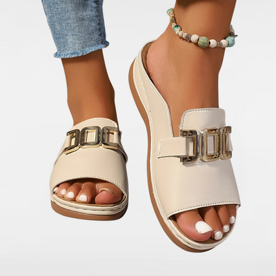 Cathy | Comfy Buckle Sandals with Gold Accents