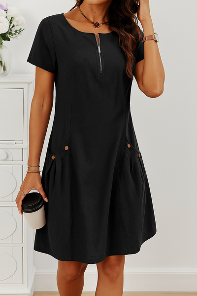 Delia - The Delia Zip-Front Cotton Dress With Pockets
