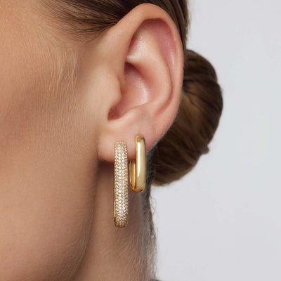 Hoop earrings with large pavé icons | Gold