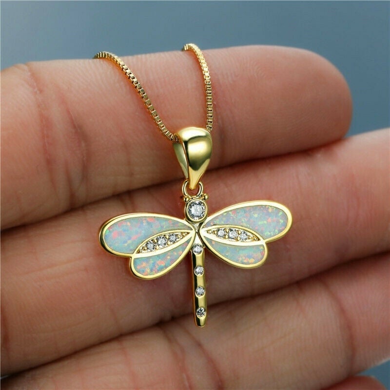 Gold Butterfly Necklace with Opal