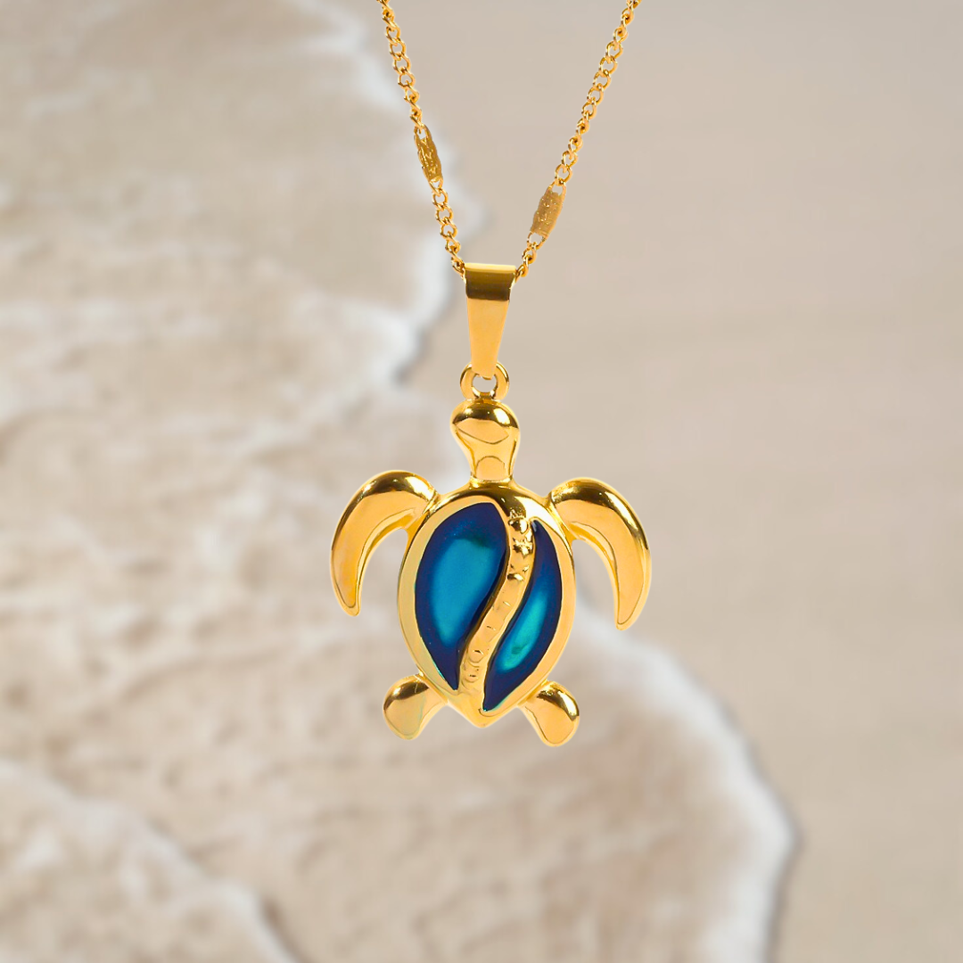 Chantal™ | Gold Turtle Necklace with Blue Opal