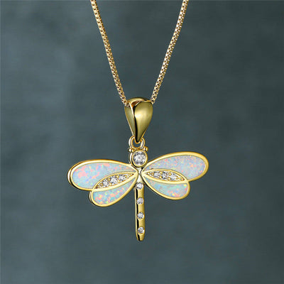 Gold Butterfly Necklace with Opal