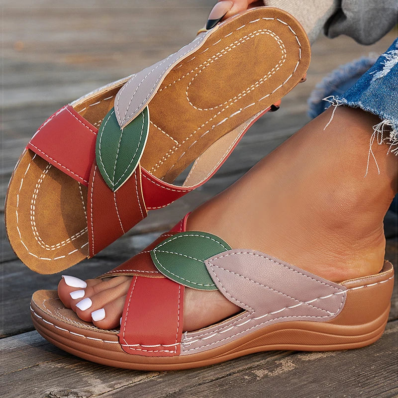 FIONA | STYLISH LEAF ACCENT SANDALS