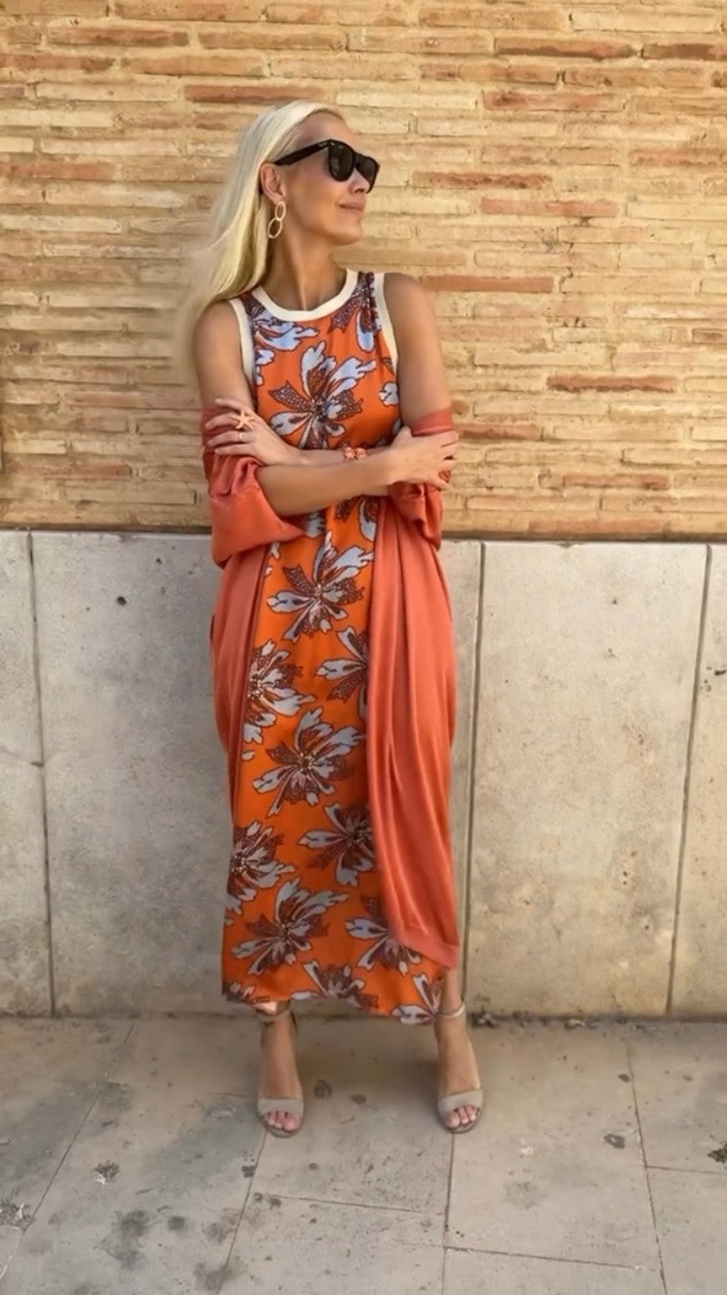 Crimson | Elegant Long Dress with Matching Shawl