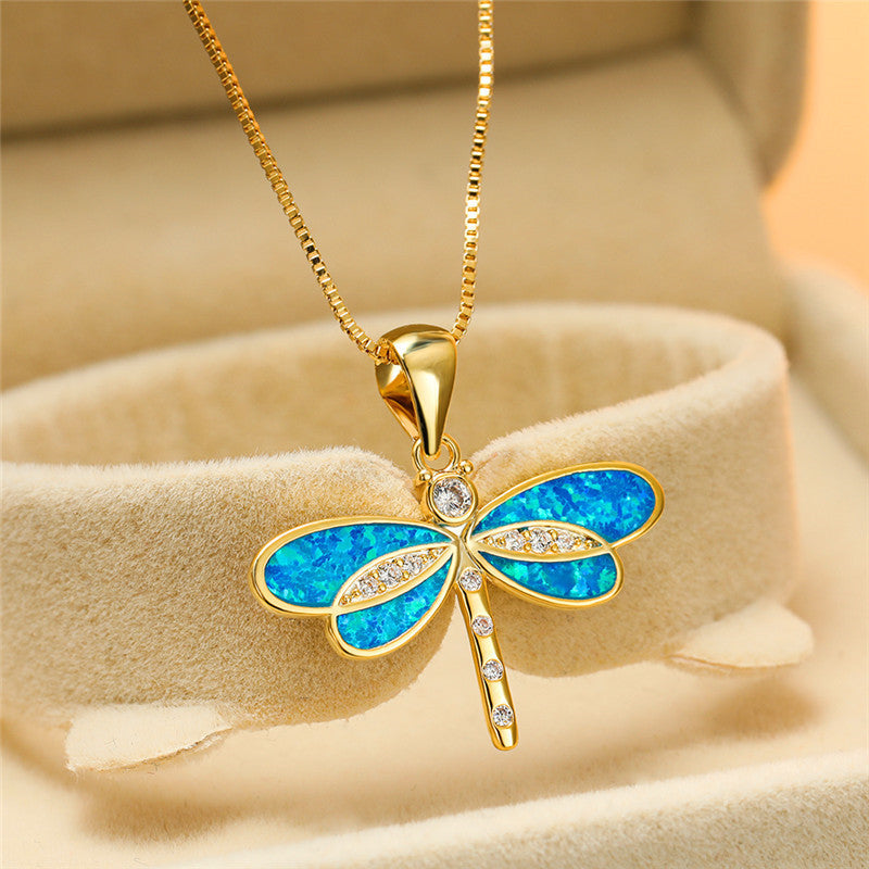Gold Butterfly Necklace with Opal