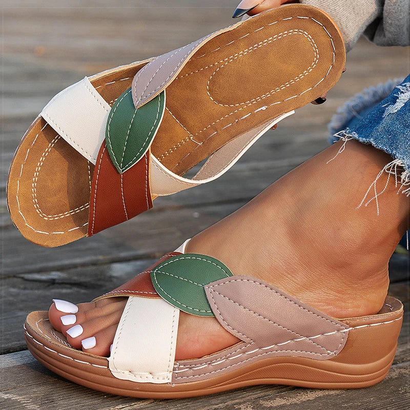 FIONA | STYLISH LEAF ACCENT SANDALS