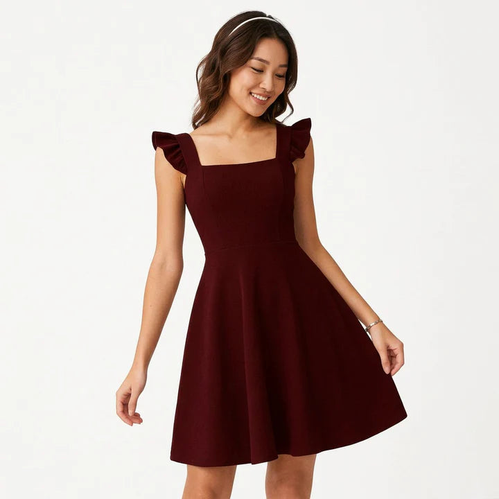 Women's Summer A-Line Cocktail Mini Dress with Square Neck