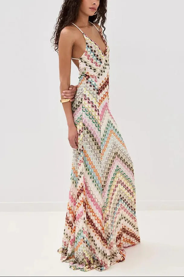 Women's A-line Sleeveless Maxi Wedding Guest Dress with V-Neck