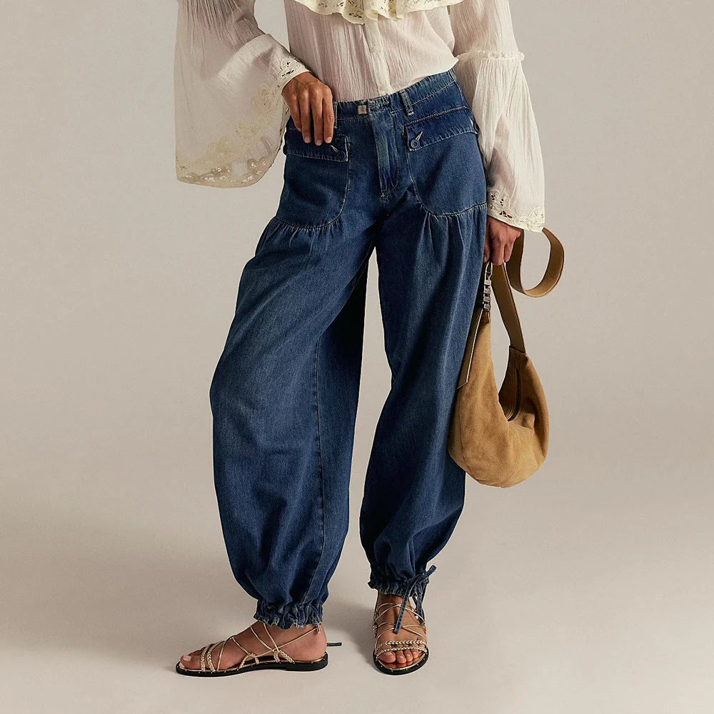 Women's Baggy High Waisted Jeans with Cuffed