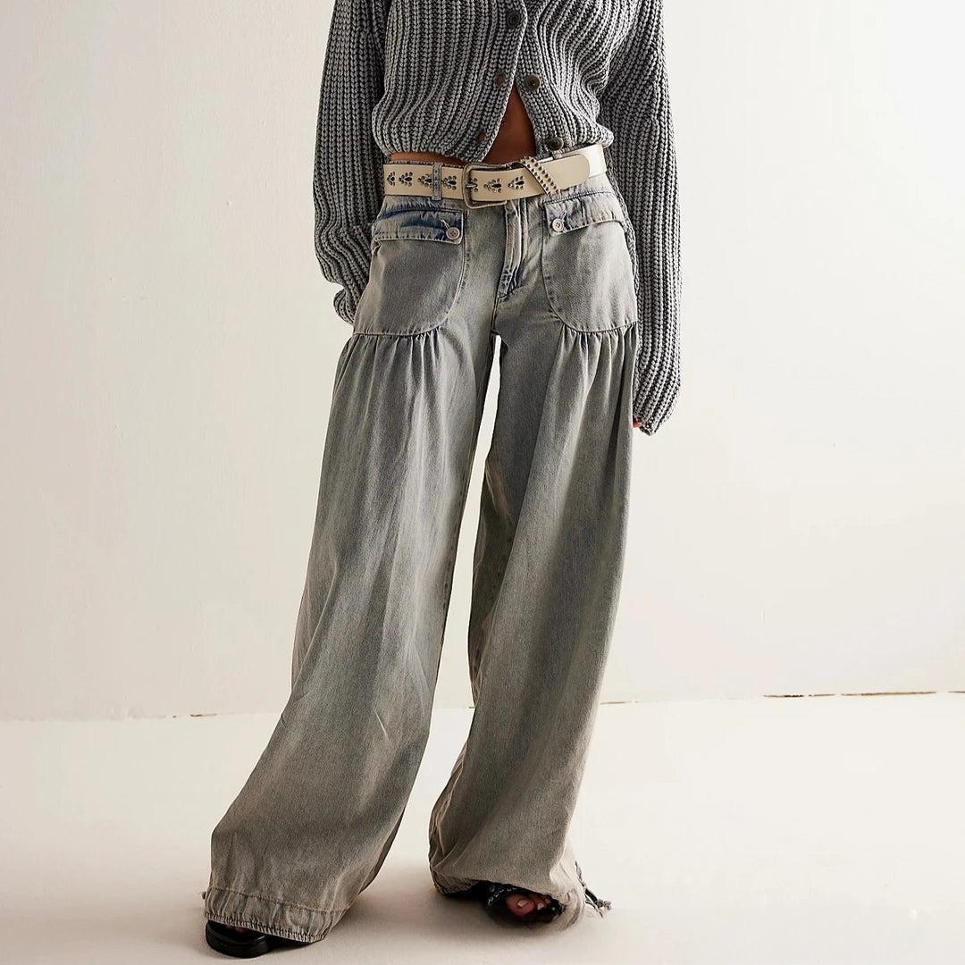 Women's Baggy High Waisted Jeans with Cuffed