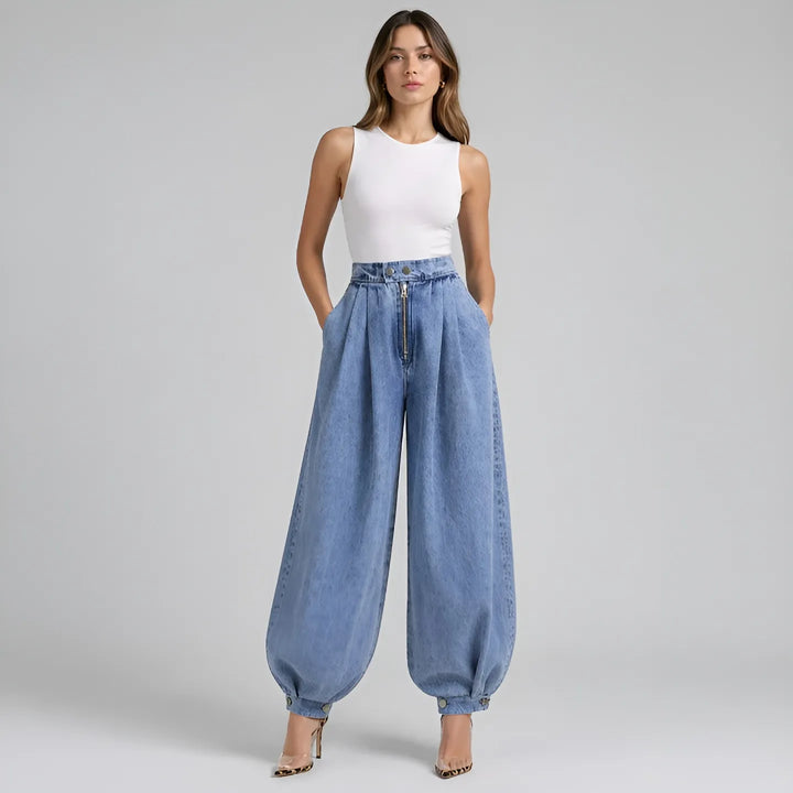 Women's Baggy High Waisted Jeans with Elastic Waist