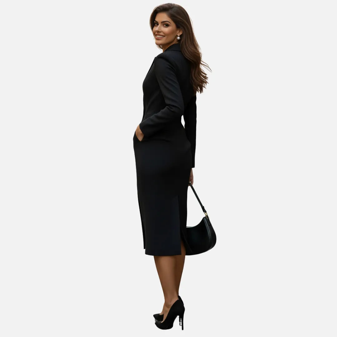 Women's Bodycon Formal Midi Wedding Guest Dress with V-Neck