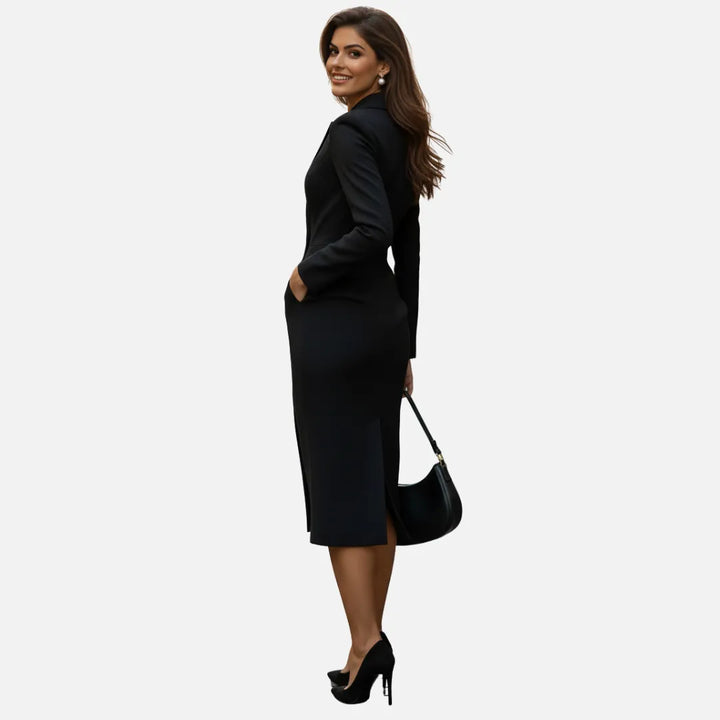 Women's Bodycon Formal Midi Wedding Guest Dress with V-Neck