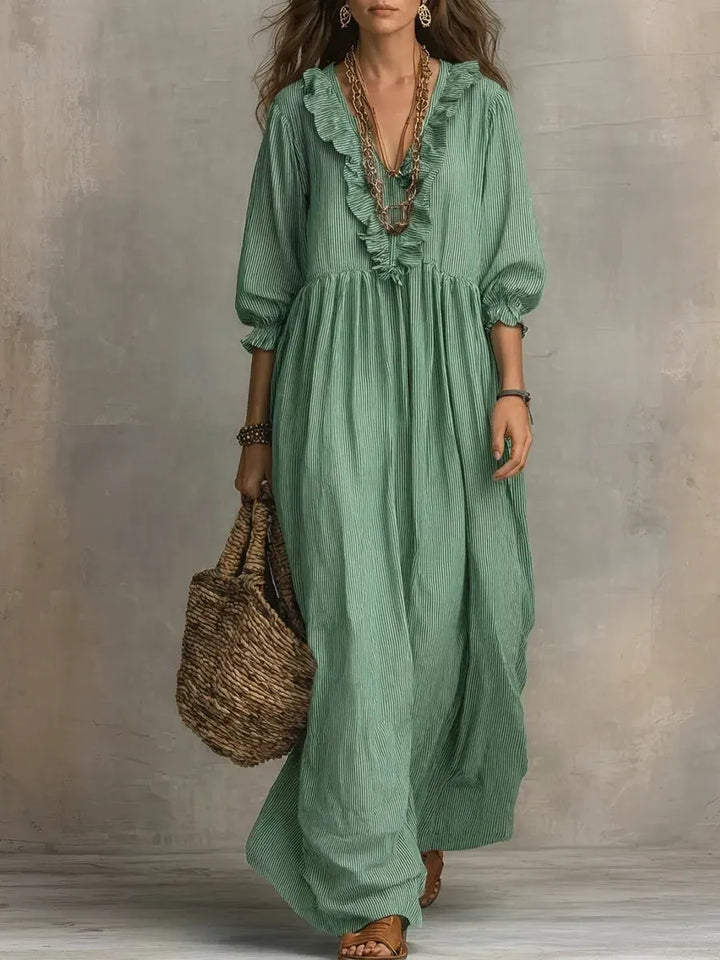 Women's Striped Boho Flowy Maxi Vacation Dress with Ruffle