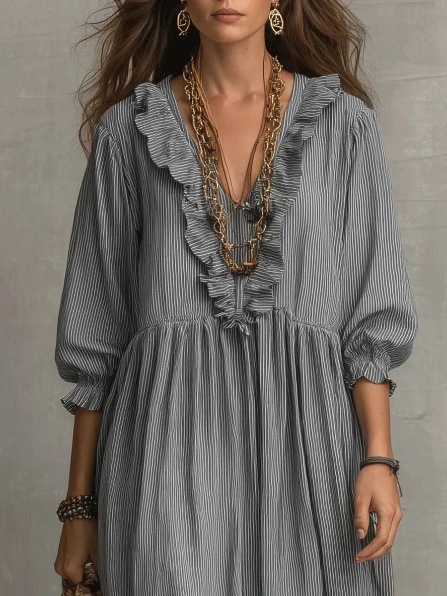 Women's Striped Boho Flowy Maxi Vacation Dress with Ruffle