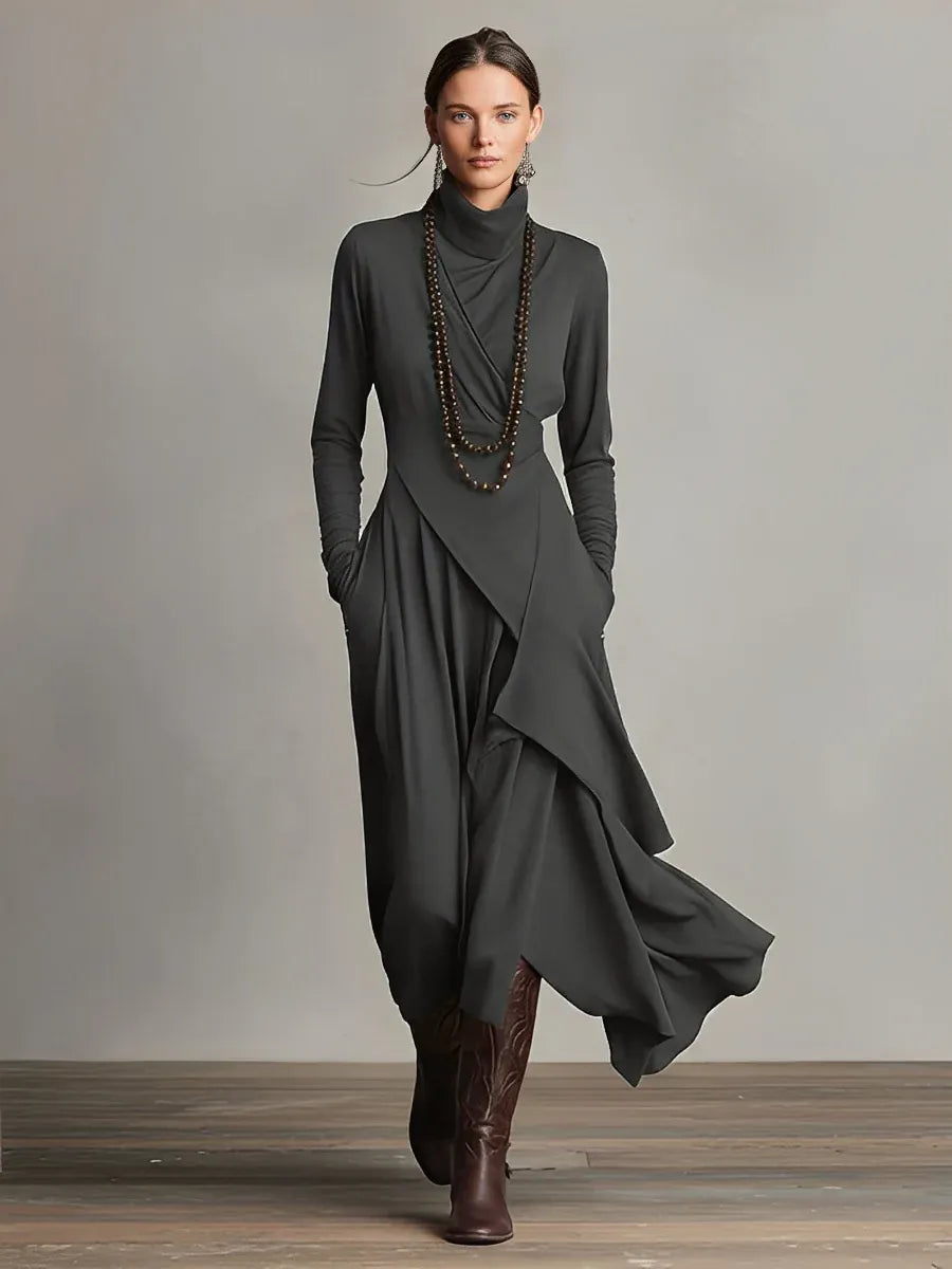 Women's Boho Long Sleeve Maxi Dress with High Neck