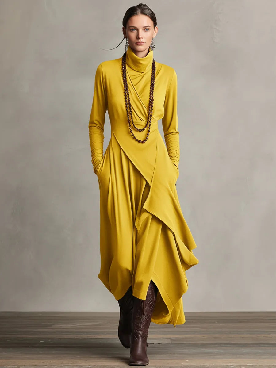 Women's Boho Long Sleeve Maxi Dress with High Neck