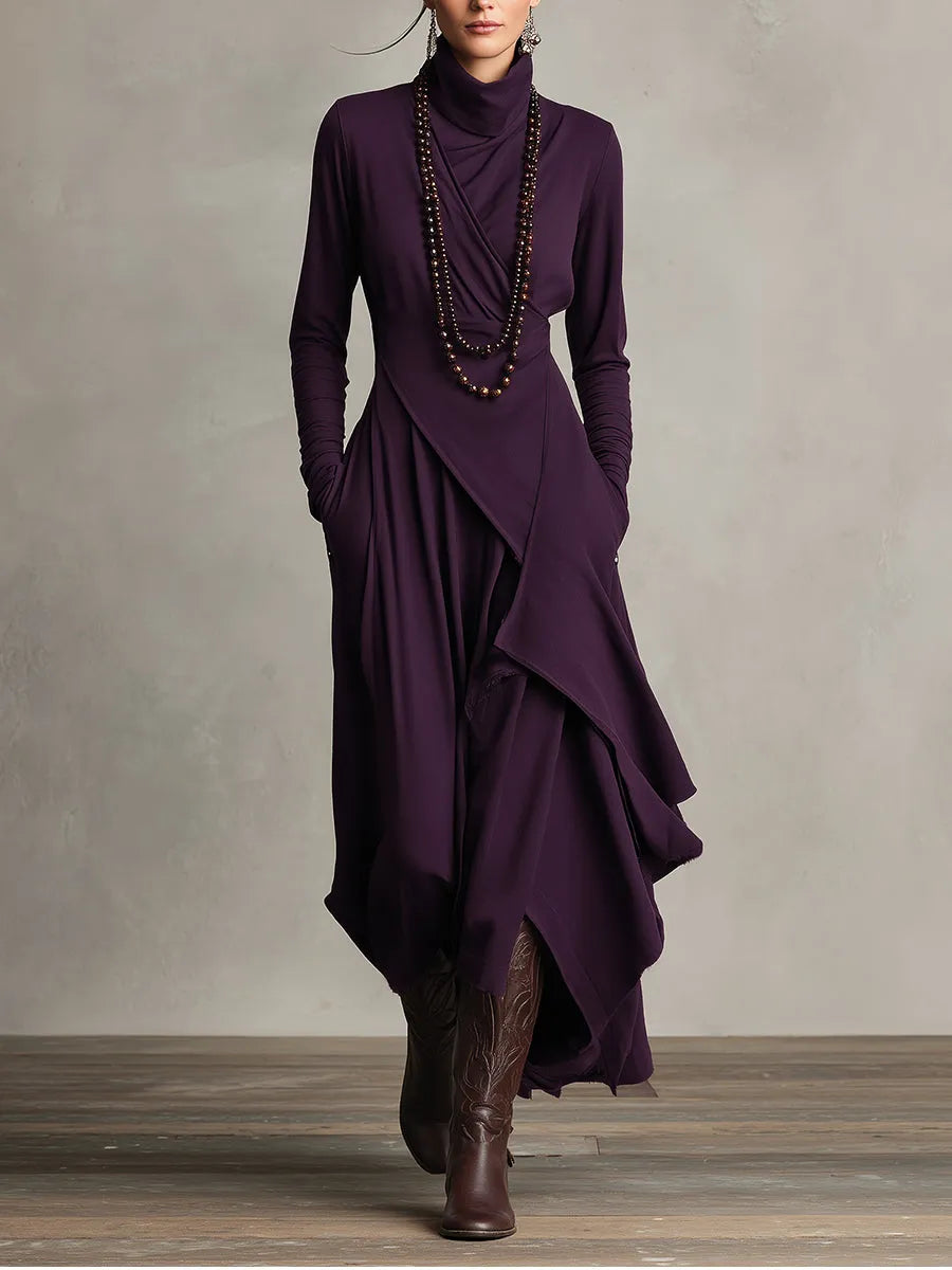 Women's Boho Long Sleeve Maxi Dress with High Neck
