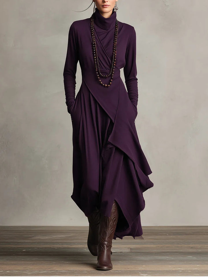 Women's Boho Long Sleeve Maxi Dress with High Neck