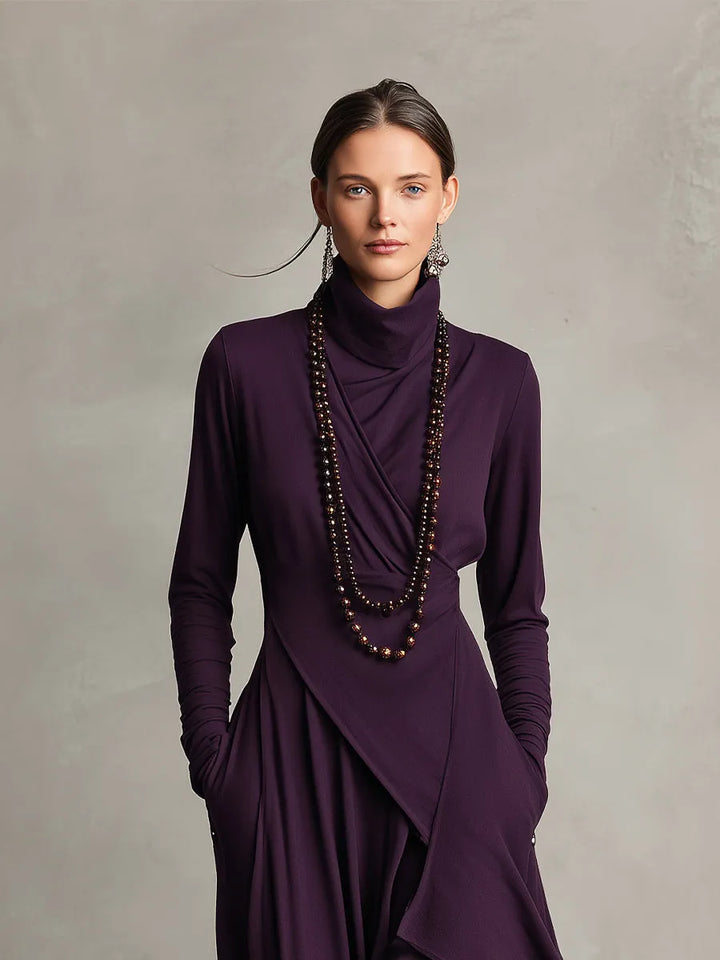 Women's Boho Long Sleeve Maxi Dress with High Neck