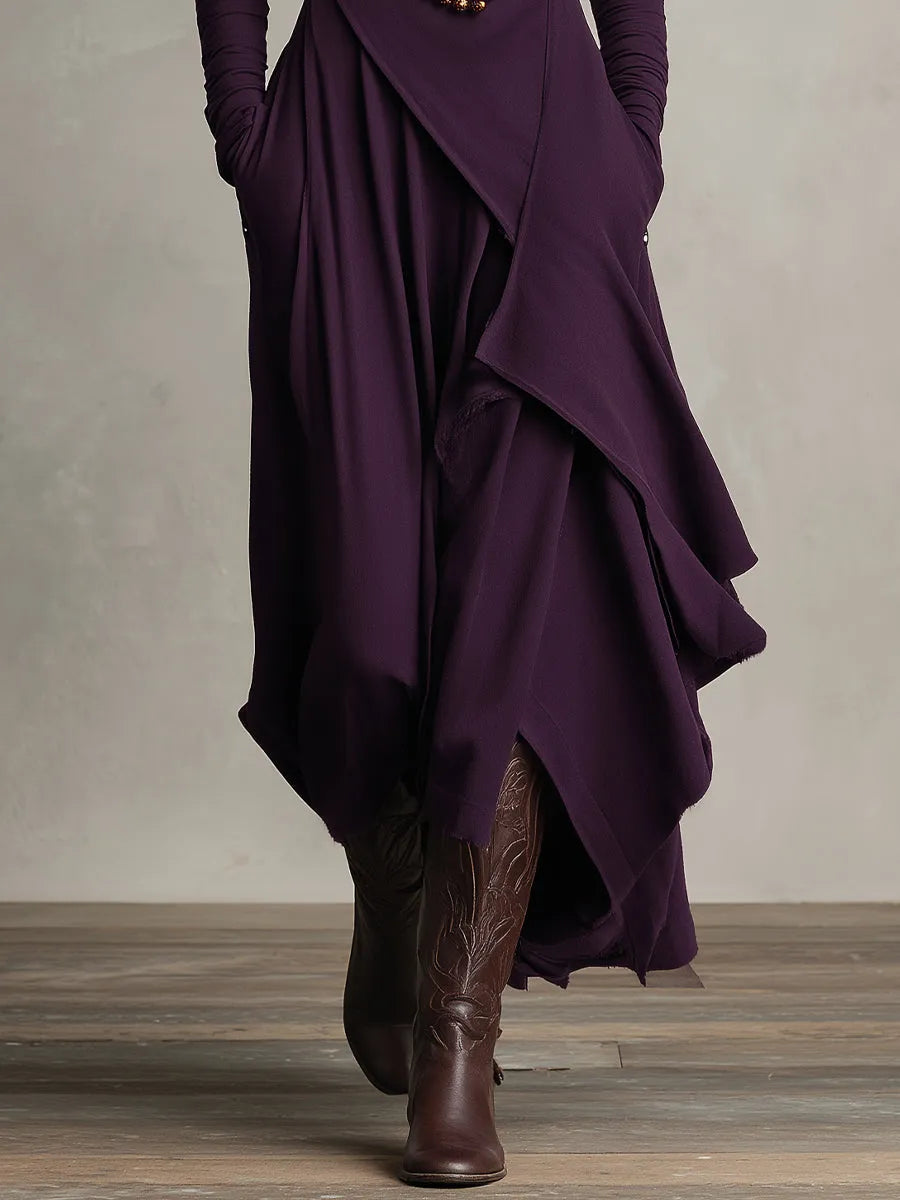 Women's Boho Long Sleeve Maxi Dress with High Neck