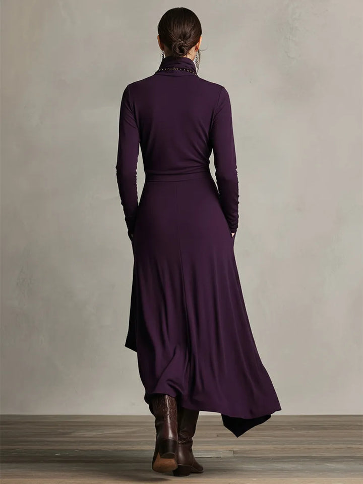 Women's Boho Long Sleeve Maxi Dress with High Neck