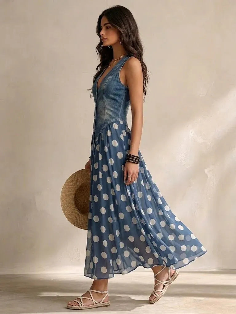 Women's Casual A-Line Maxi Wedding Guest Dress with V-Neck