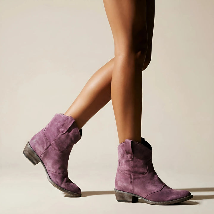 Women's Casual Ankle Cowboy Boots with Almond Toe and Pull-On Design
