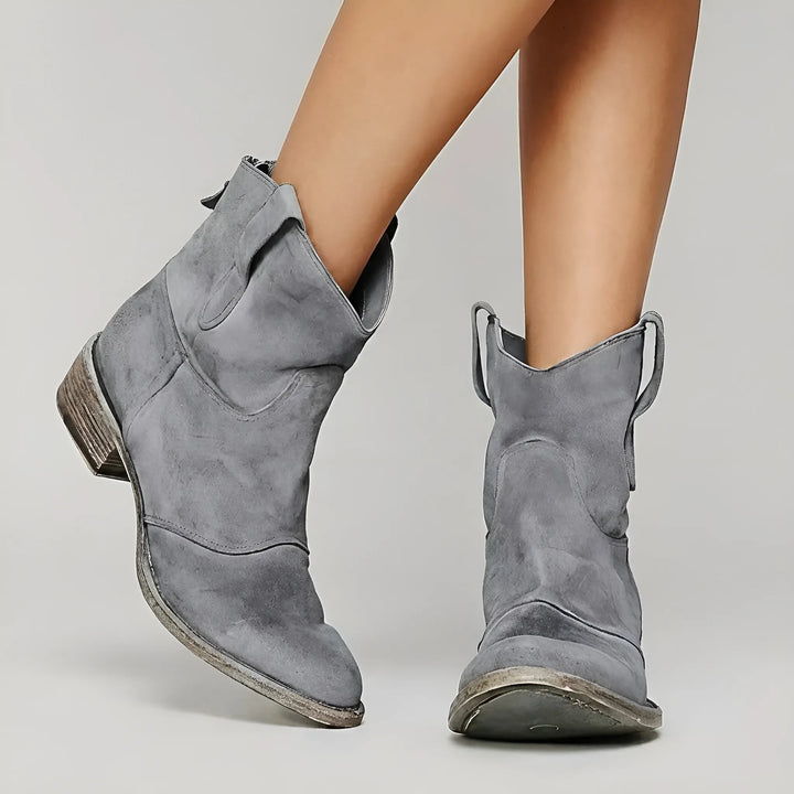Women's Casual Ankle Cowboy Boots with Almond Toe and Pull-On Design
