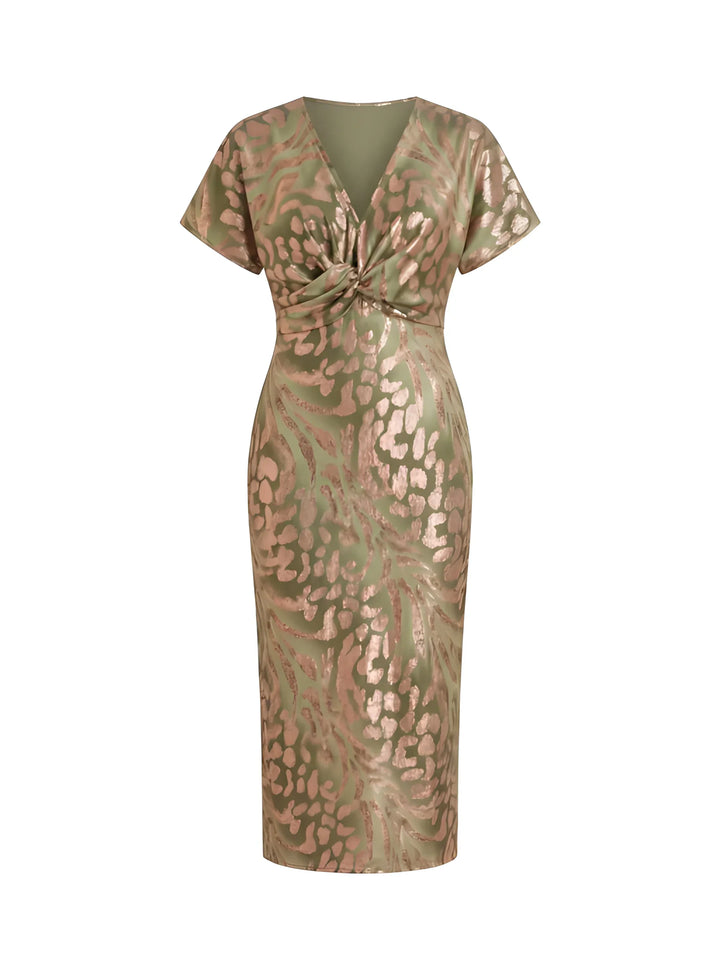 Women's Casual Elegant Midi Wedding Guest Dress with V-Neck