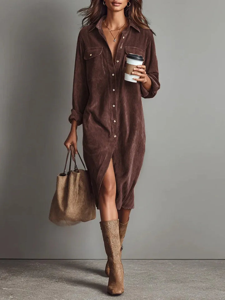 Women's Casual Long Sleeve Midi Wedding Guest Dress with Pocket