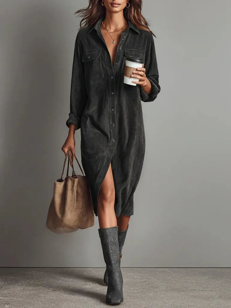 Women's Casual Long Sleeve Midi Wedding Guest Dress with Pocket