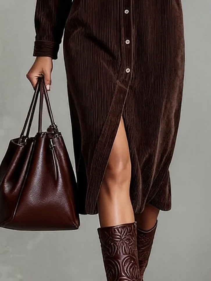 Women's Casual Long Sleeve Midi Wedding Guest Dress with Pocket