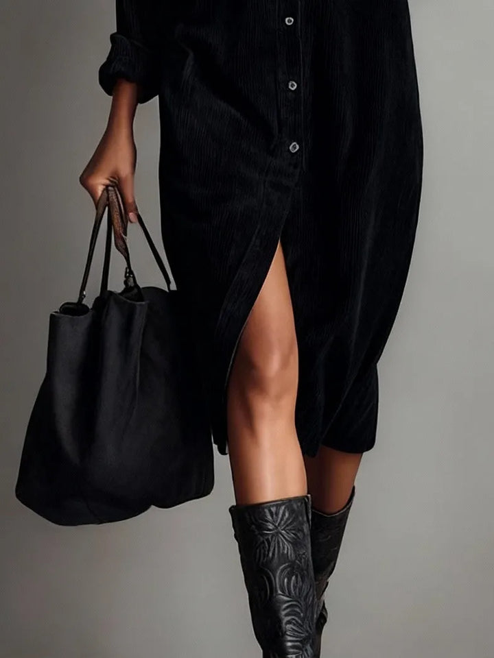 Women's Casual Long Sleeve Midi Wedding Guest Dress with Pocket