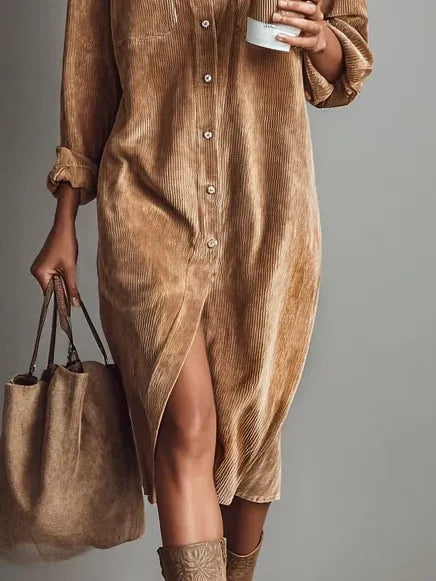 Women's Casual Long Sleeve Midi Wedding Guest Dress with Pocket