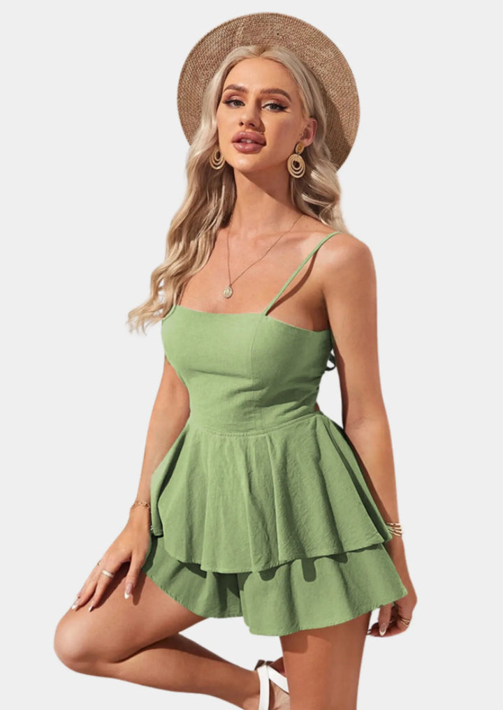 Women's Casual Mini Cocktail Dresses with Spaghetti Straps and Tiered Skirt