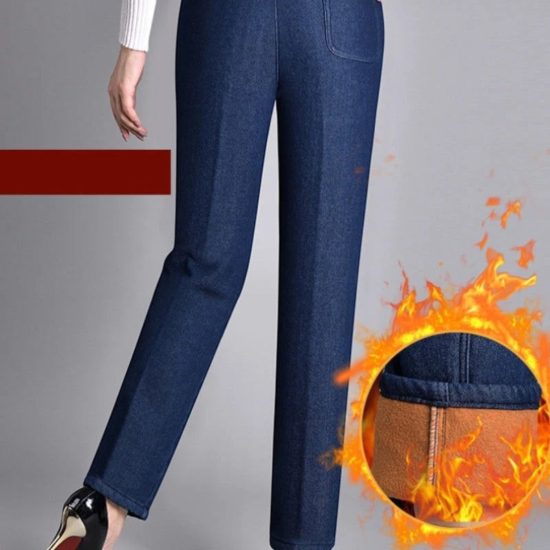 Women's Casual Straight Leg Jeans with Elastic Waist and Pockets