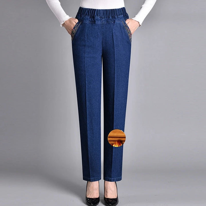 Women's Casual Straight Leg Jeans with Elastic Waist and Pockets