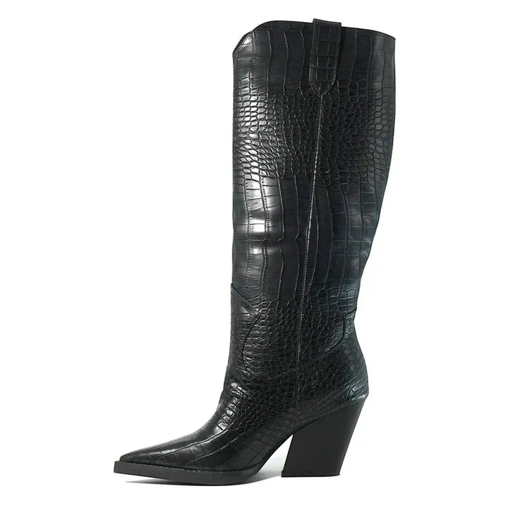 Women's Comfortable Knee High Cowboy Boots with Cushioned and Wide Calf