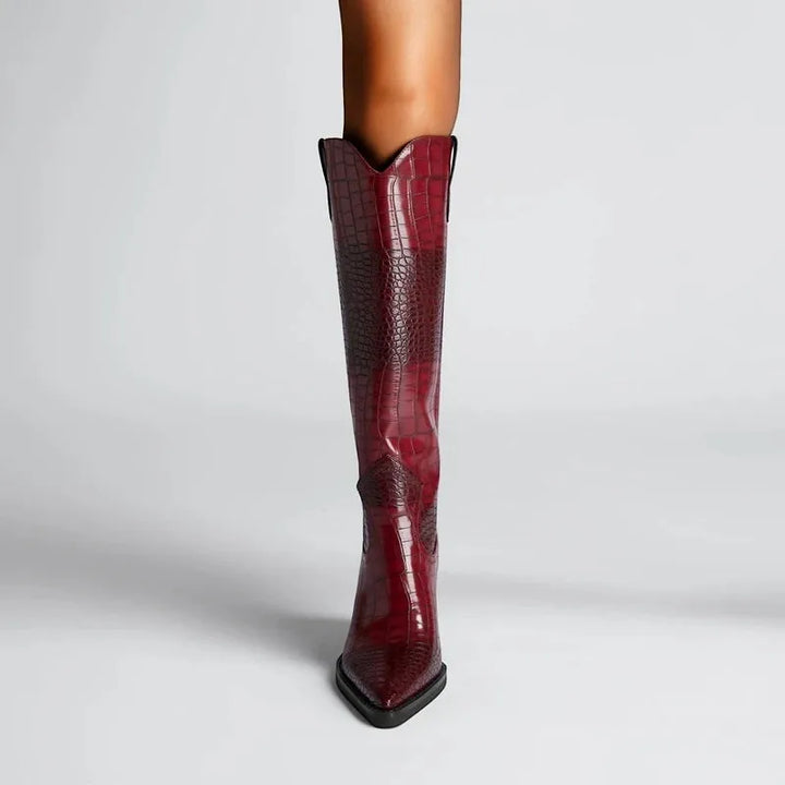 Women's Comfortable Knee High Cowboy Boots with Cushioned and Wide Calf