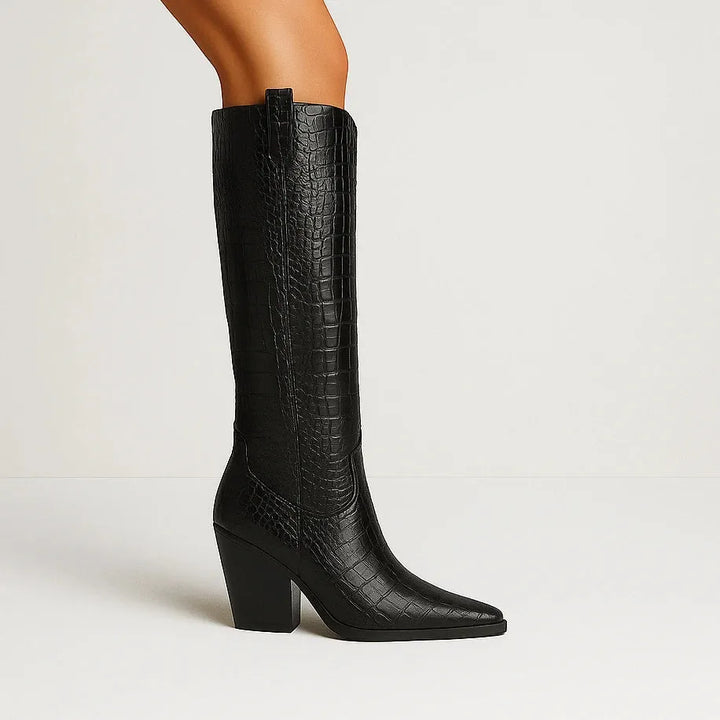 Women's Comfortable Knee High Cowboy Boots with Cushioned and Wide Calf