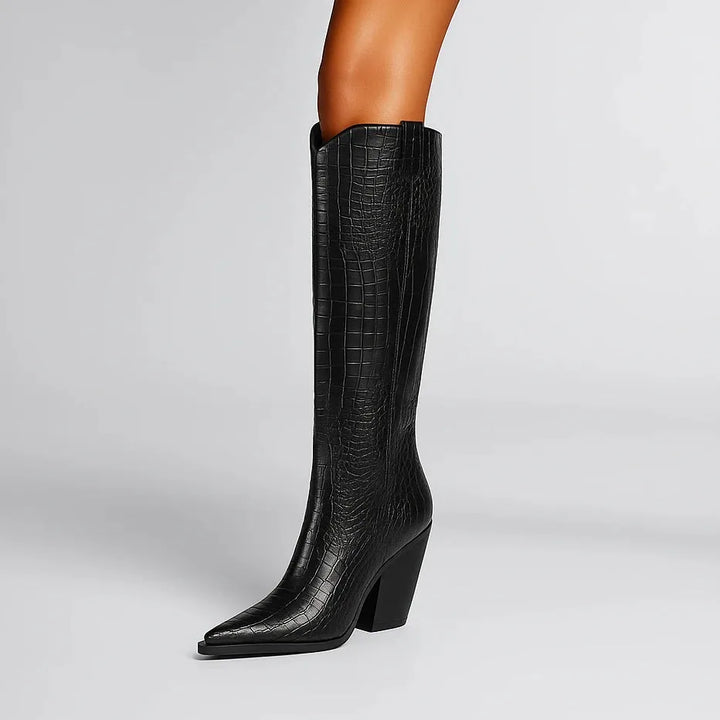 Women's Comfortable Knee High Cowboy Boots with Cushioned and Wide Calf