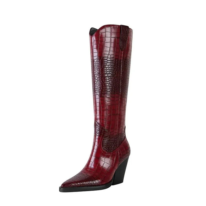 Women's Comfortable Knee High Cowboy Boots with Cushioned and Wide Calf
