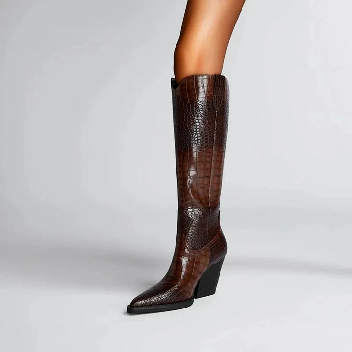 Women's Comfortable Knee High Cowboy Boots with Cushioned and Wide Calf