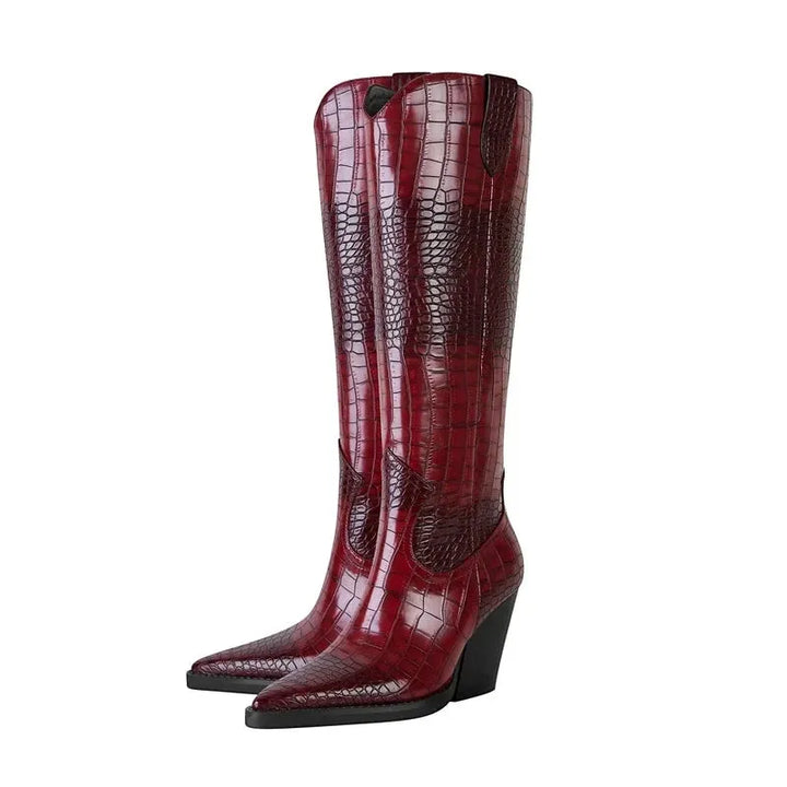 Women's Comfortable Knee High Cowboy Boots with Cushioned and Wide Calf