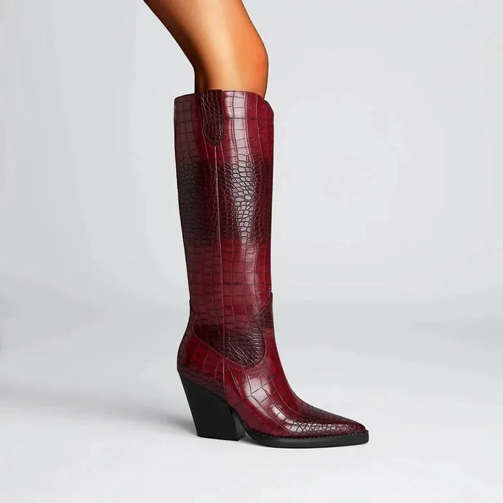 Women's Comfortable Knee High Cowboy Boots with Cushioned and Wide Calf