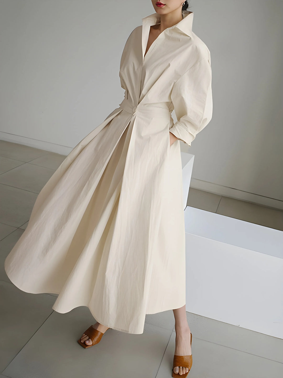 Women's Elegant A-Line Maxi Wedding Guest Dress with V-Neck