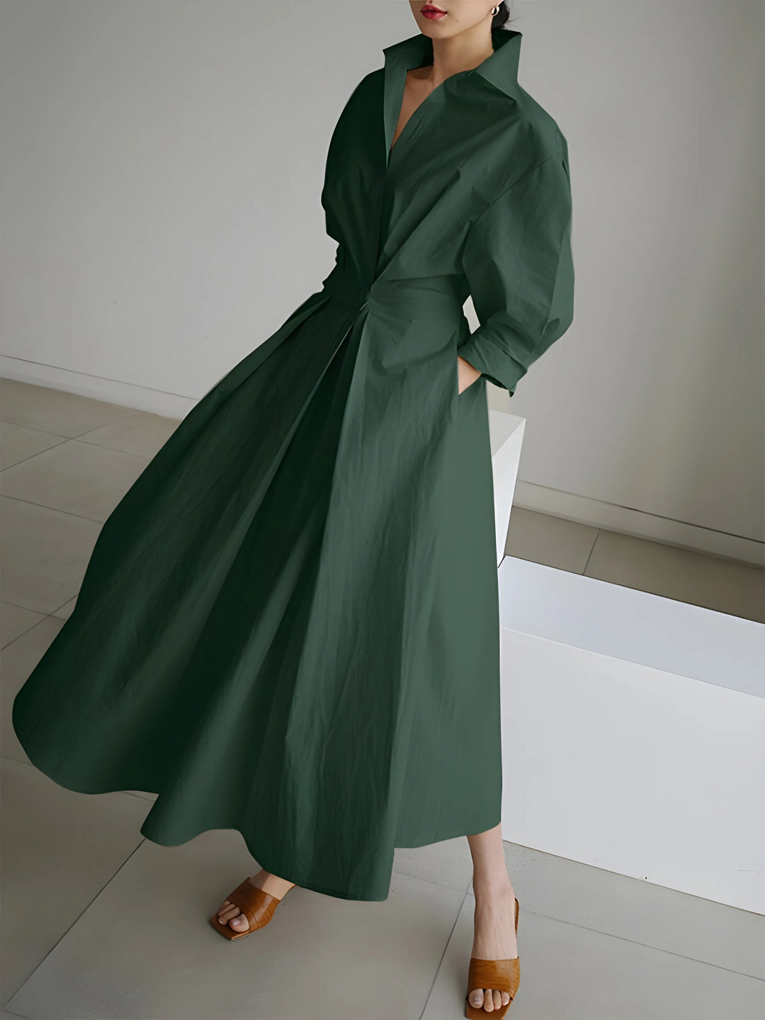 Women's Elegant A-Line Maxi Wedding Guest Dress with V-Neck