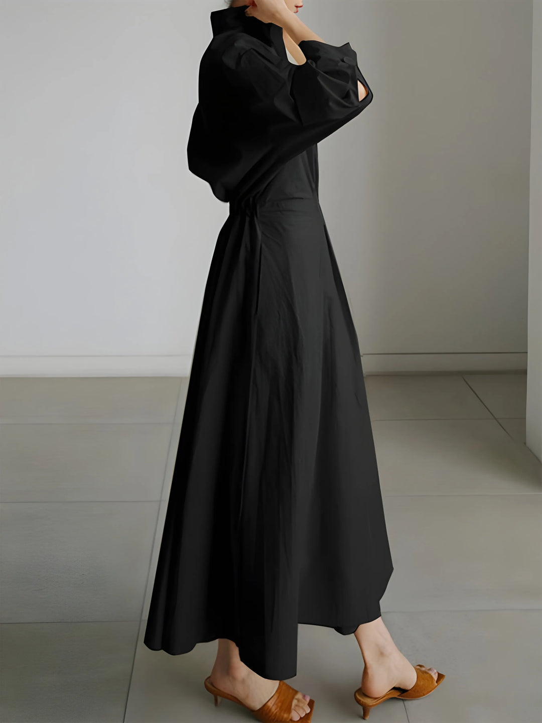 Women's Elegant A-Line Maxi Wedding Guest Dress with V-Neck