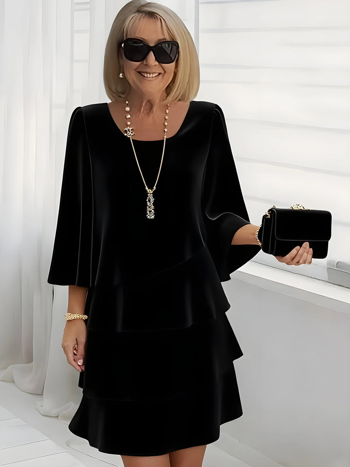 Women's Elegant A-Line Midi Wedding Guest Dress with Bell Sleeves